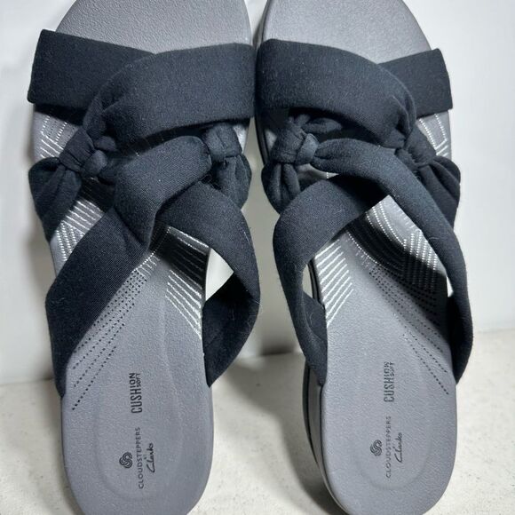 Clarks Cloud Steppers Black Arla Dristi Jersey Slide Sandals 11M - Picture 5 of 8